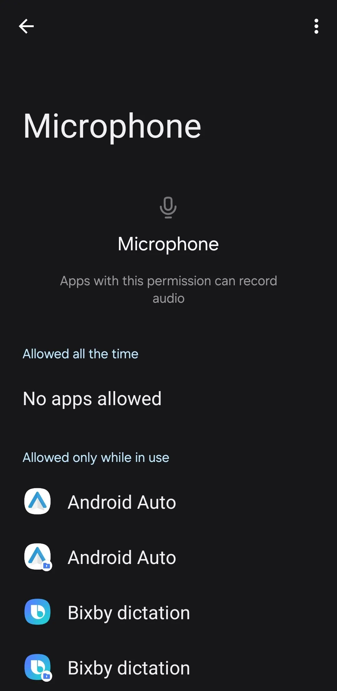 Menu cấp quyền micro trên Android