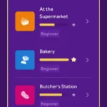 Menu danh mục bài học của Drops.