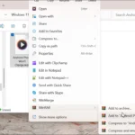 Menu ngữ cảnh của File Explorer với tùy chọn thêm vào kho lưu trữ WinRAR