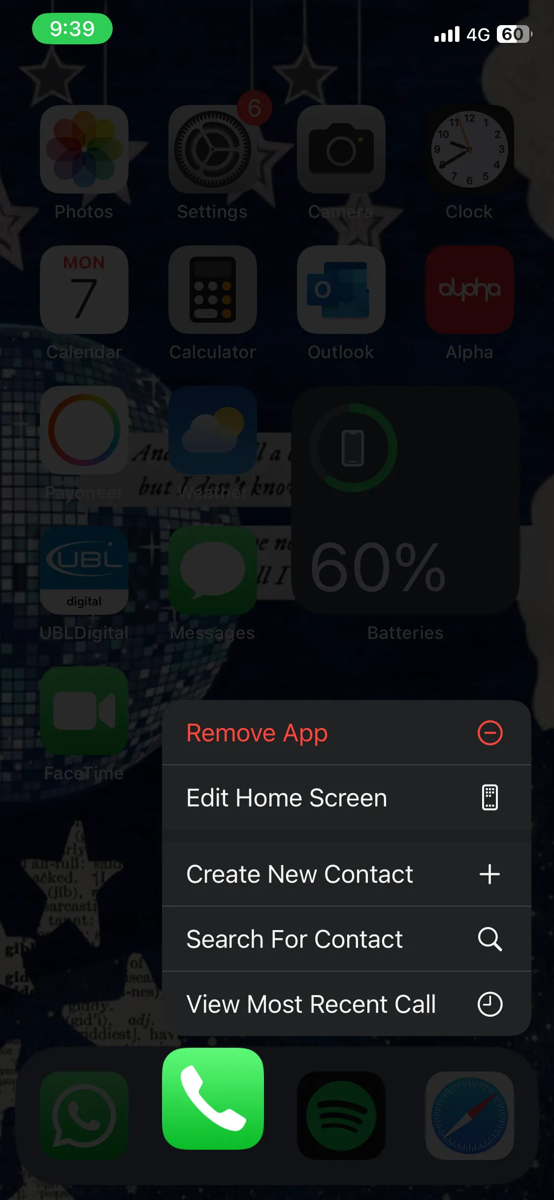 Menu ngữ cảnh khi bật tính năng Giảm độ trong suốt trên iPhone