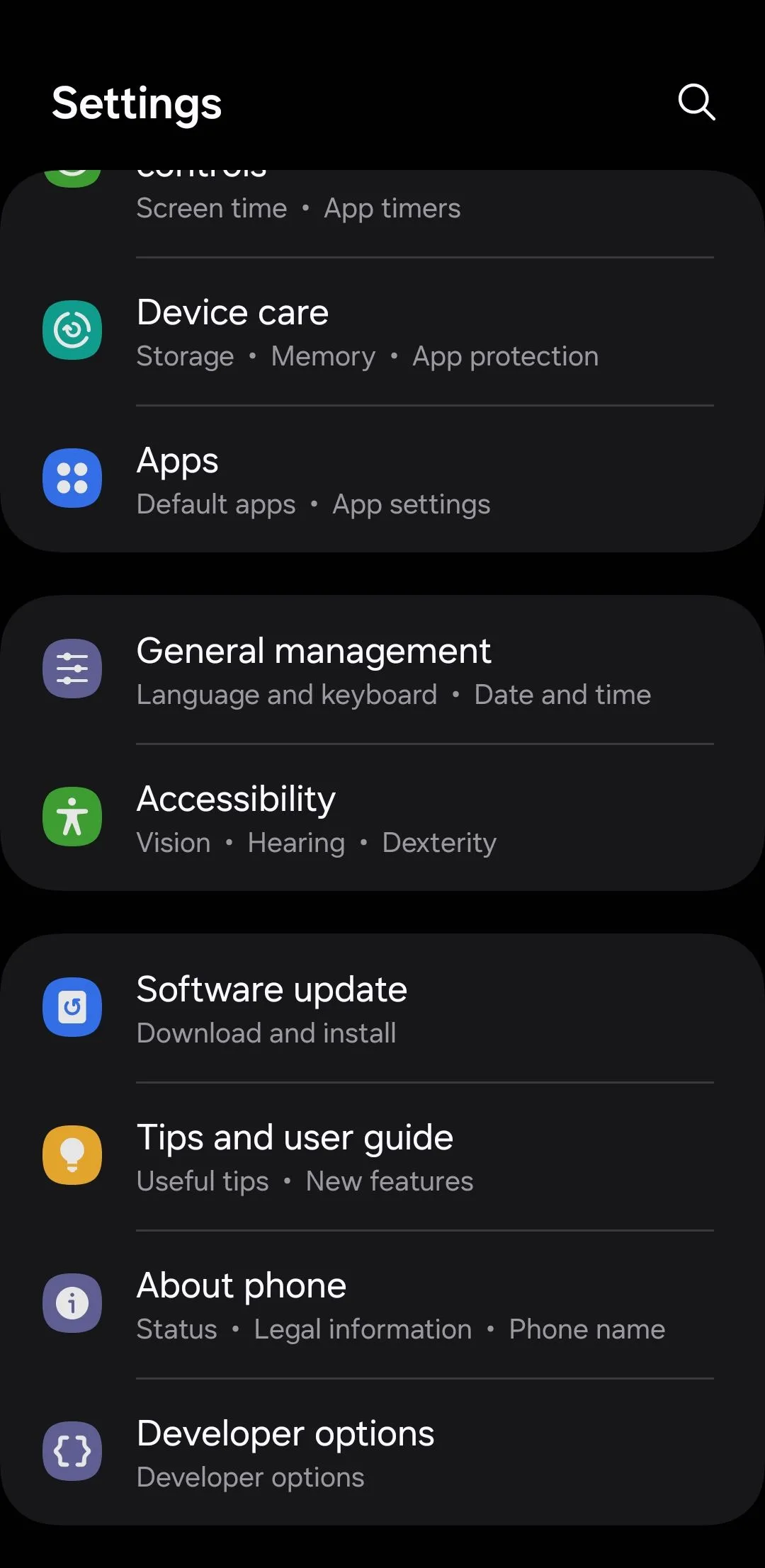 Menu Quản lý chung trong Cài đặt Android để kiểm tra bộ nhớ thiết bị
