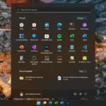 Menu Start Windows 11 với nhiều ứng dụng cài sẵn, minh họa bloatware