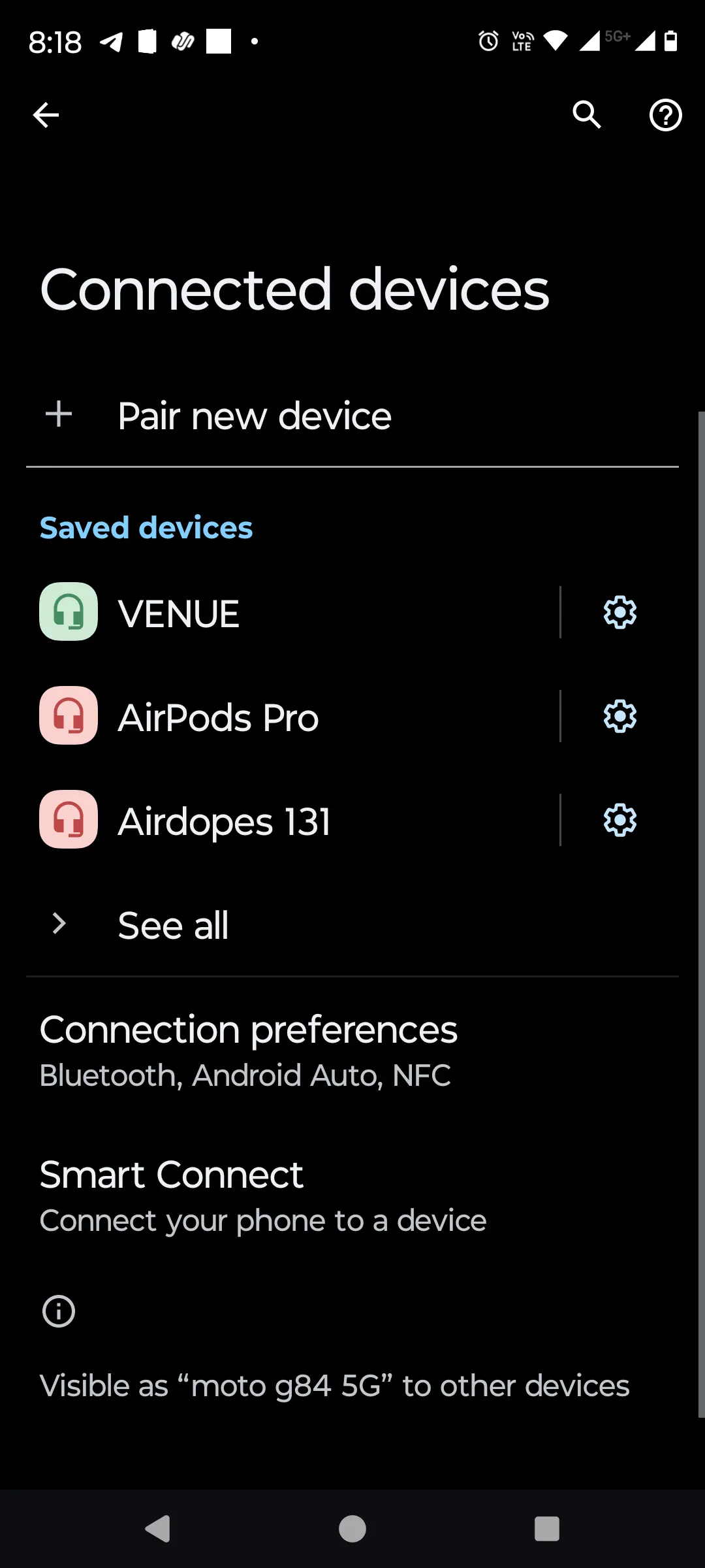 Menu thiết bị đã kết nối trên điện thoại Android, nơi cấu hình NFC