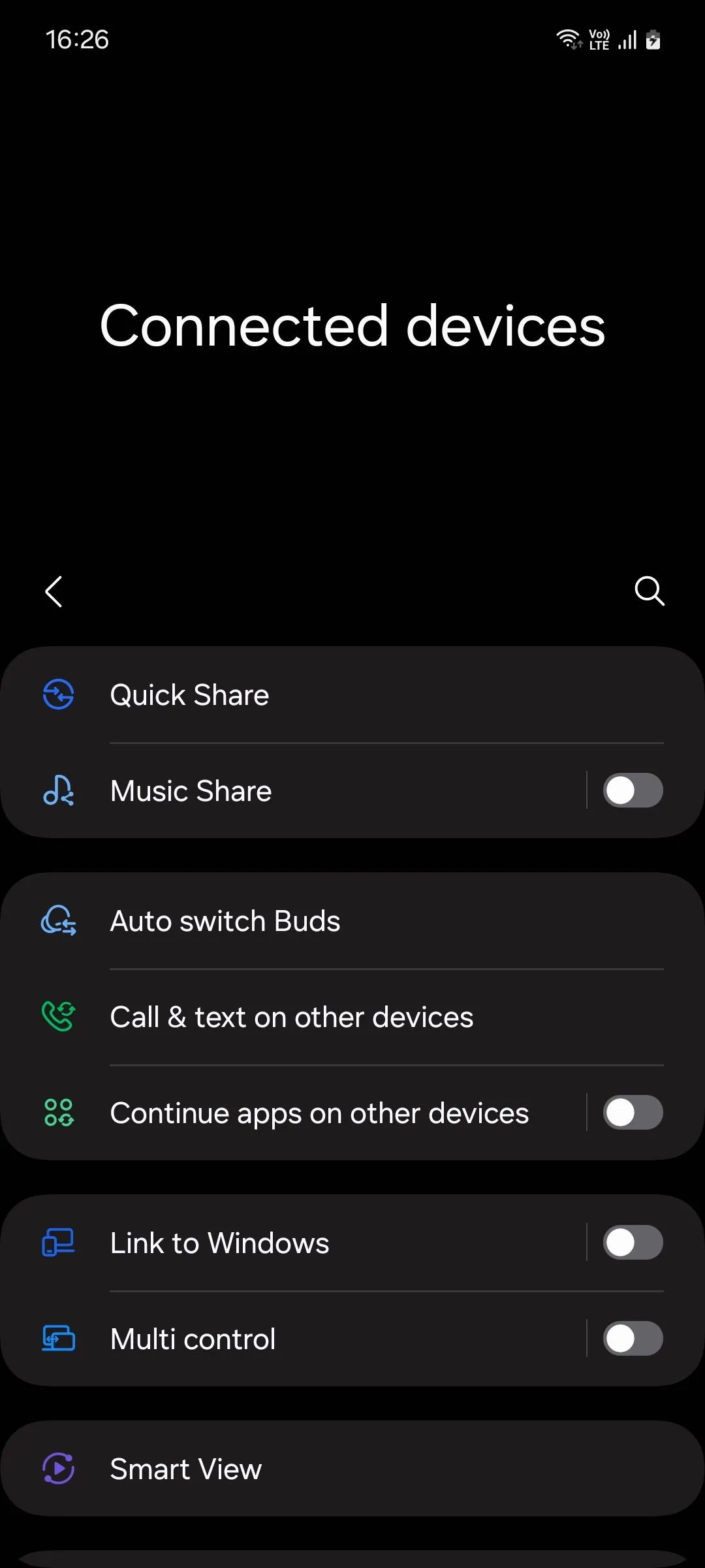Menu Thiết bị đã kết nối trong cài đặt Samsung One UI 6.1, nơi bật tính năng Continuity Service.
