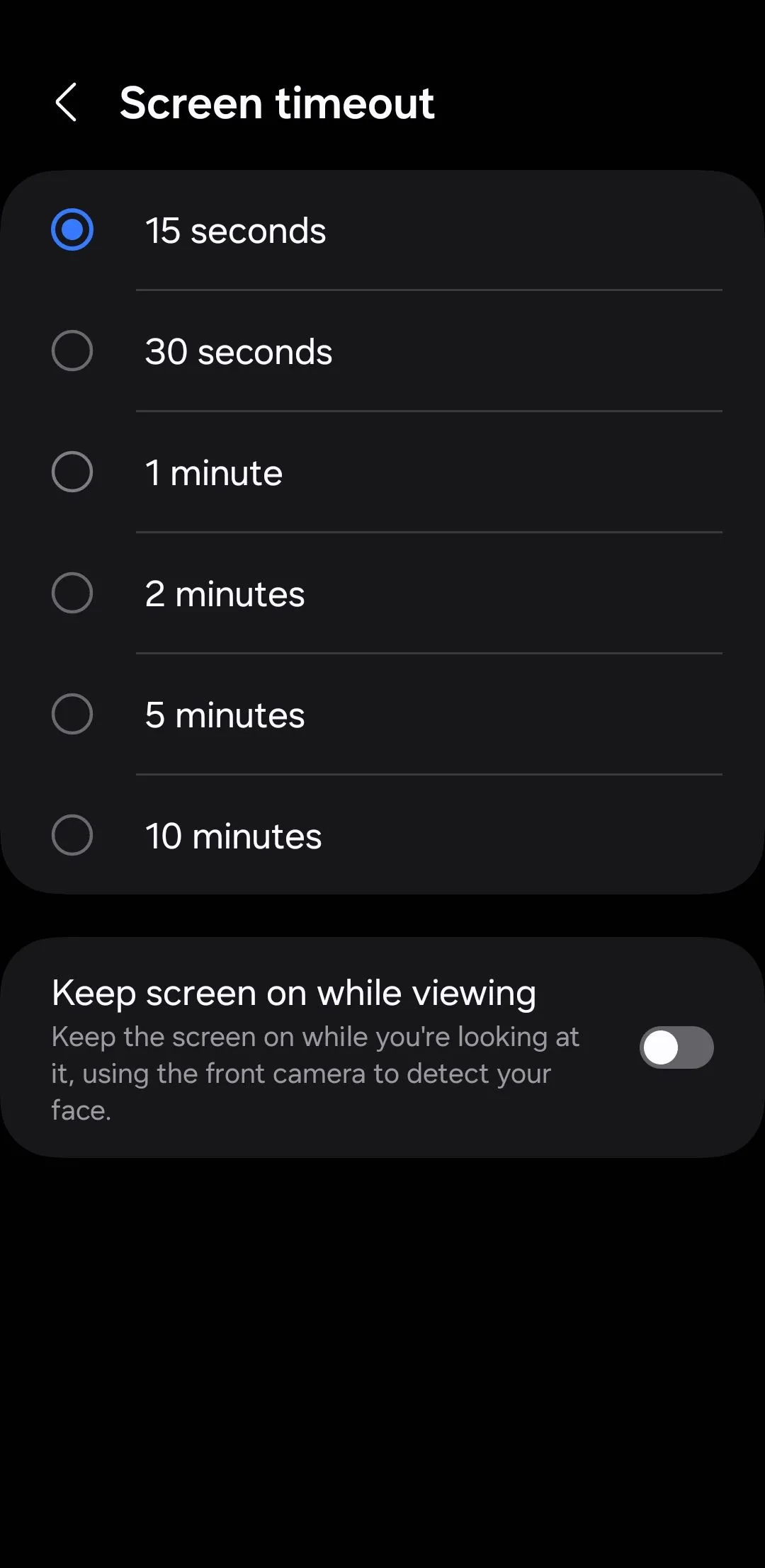 Menu thời gian chờ màn hình trên Android