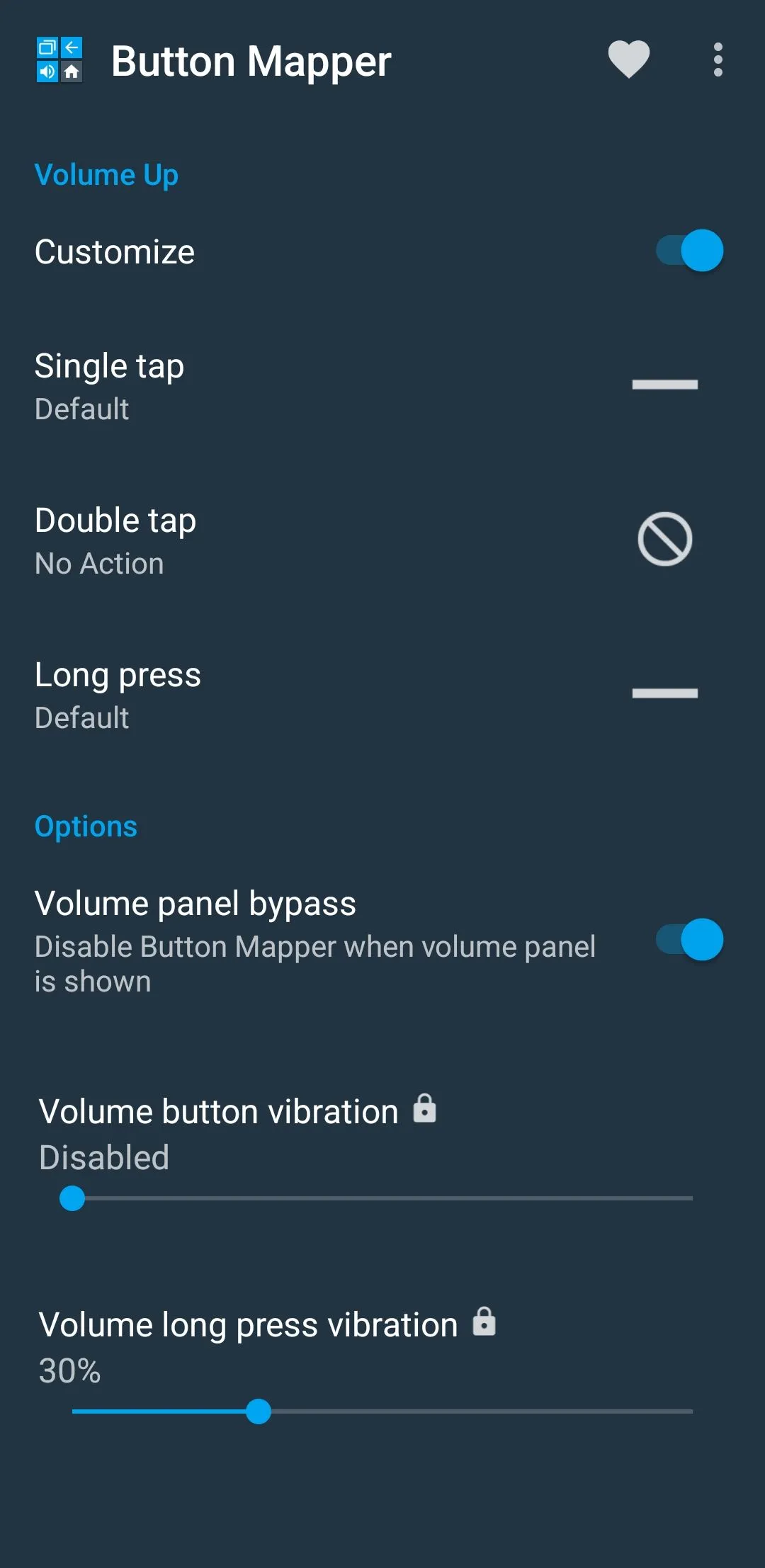 Menu tùy chỉnh ứng dụng Button Mapper trên điện thoại Android