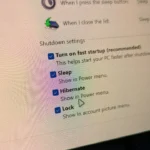 Menu Tùy chọn Nguồn hiển thị cài đặt tắt máy và ngủ đông trên Windows
