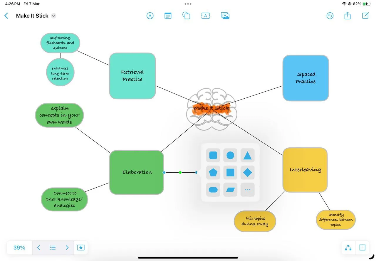 Mindmap được tạo trong Freeform để tóm tắt và ghi chú sách