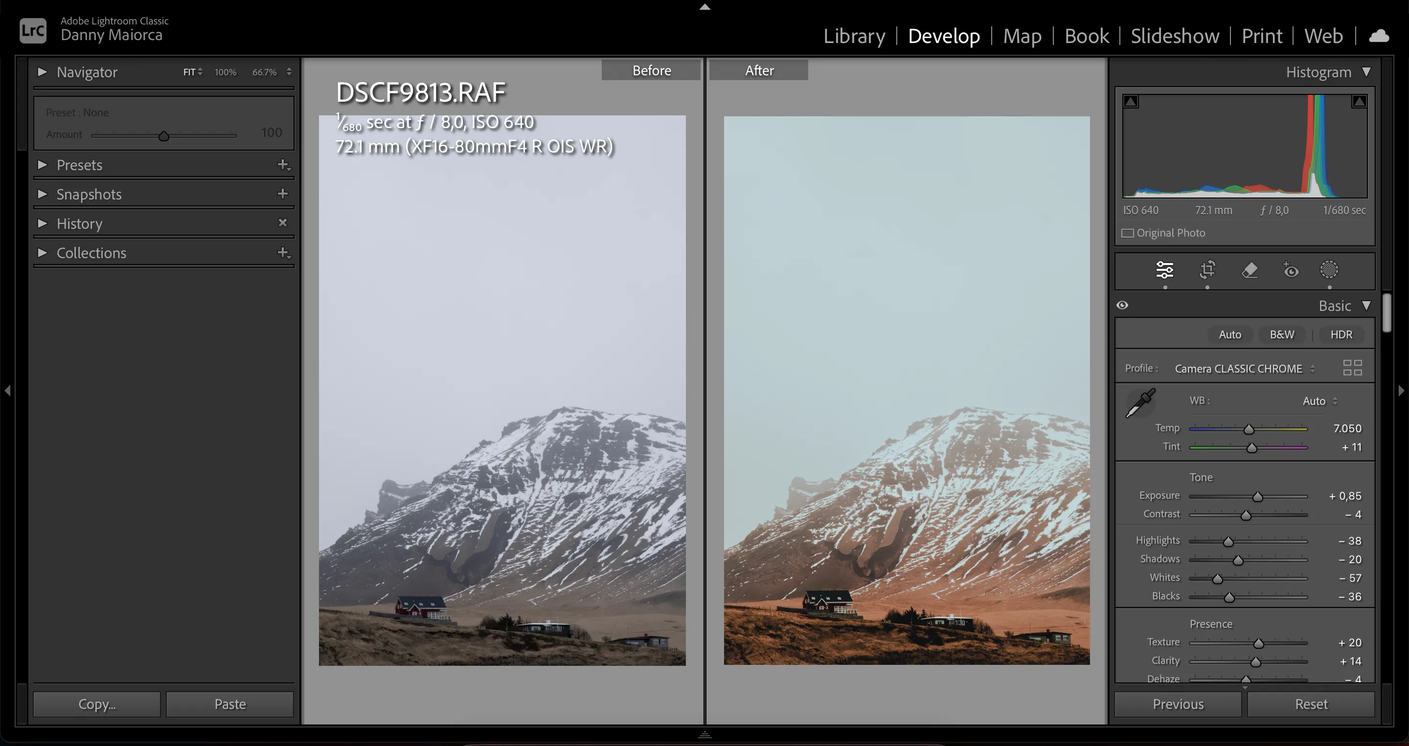 Minh họa ảnh bị lệch cân bằng trắng khi dùng tính năng tự động của AI trong Lightroom