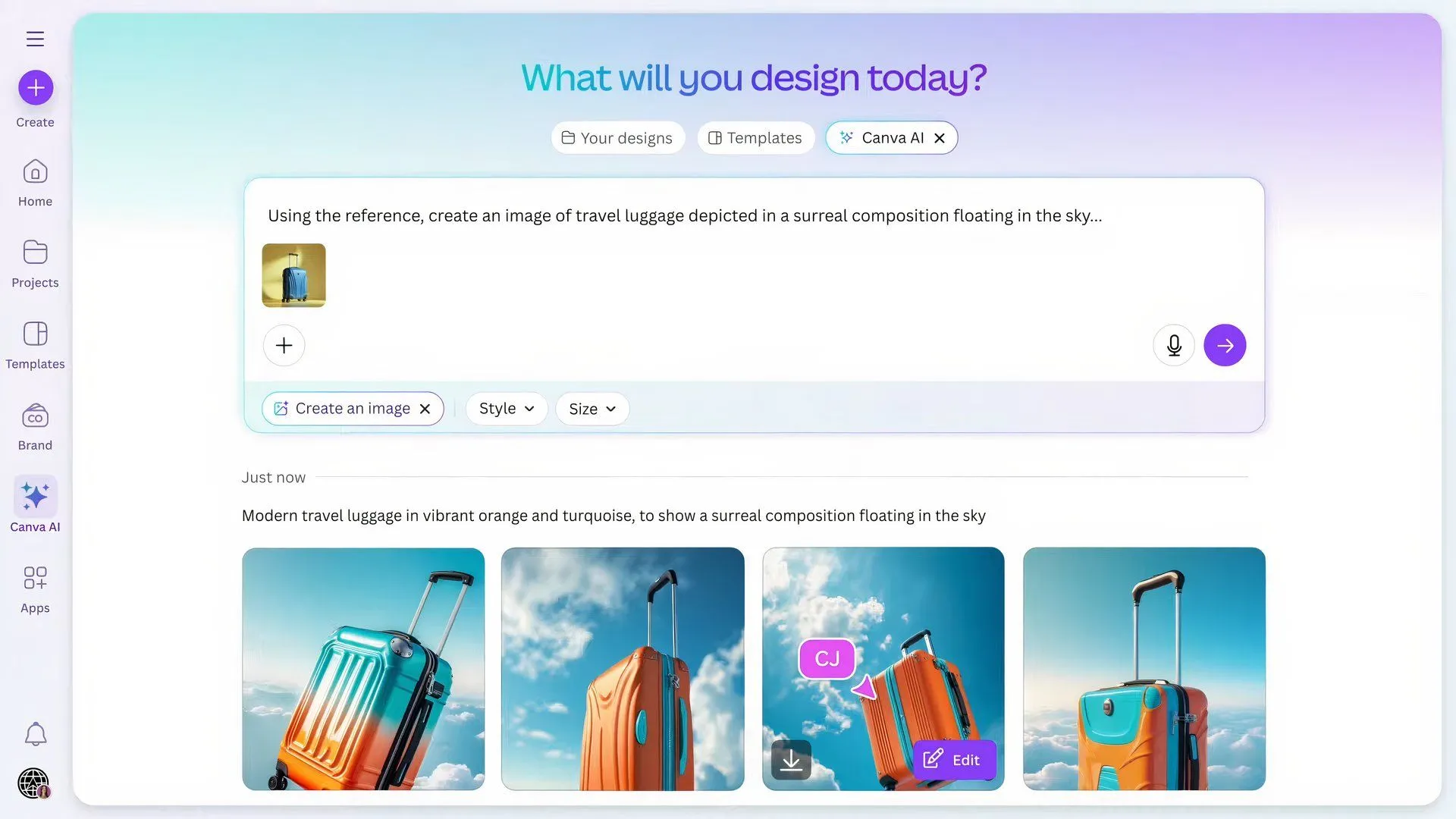 Minh họa cách sử dụng tính năng Create an Image từ Canva AI