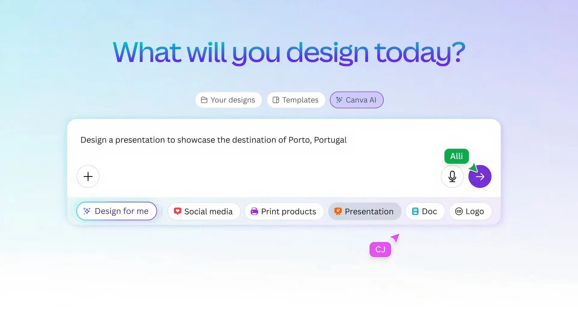 Minh họa giao diện tính năng Design for Me của Canva AI