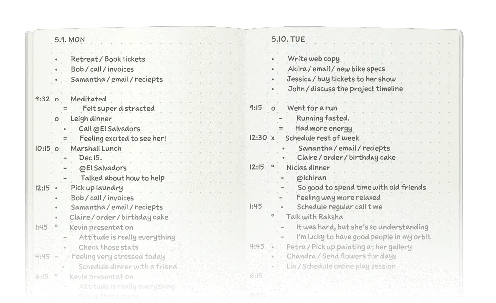 Minh họa hệ thống ghi chú Bullet Journal đơn giản