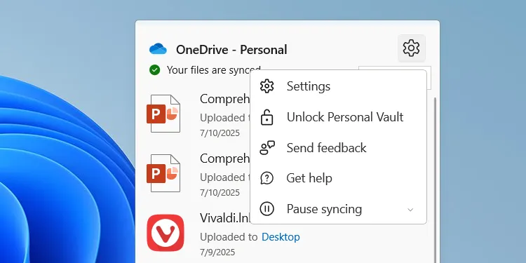 Mở cài đặt OneDrive từ thanh thông báo trên Windows