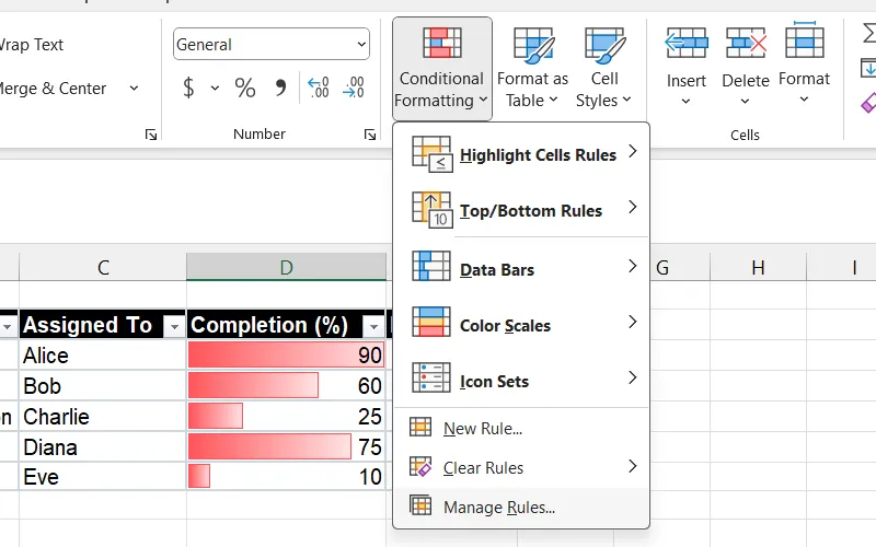 Mở hộp thoại Quản lý Quy tắc Định dạng Có Điều Kiện trong Excel