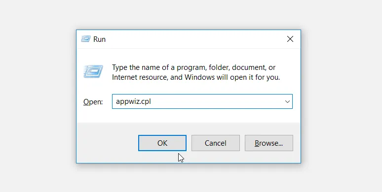Mở Programs and Features trên Windows 10/11 bằng lệnh Run