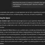 Mô tả ChatGPT giải quyết vấn đề thiết kế vườn đô thị bền vững trong căn hộ nhỏ, thể hiện khả năng suy luận của AI.