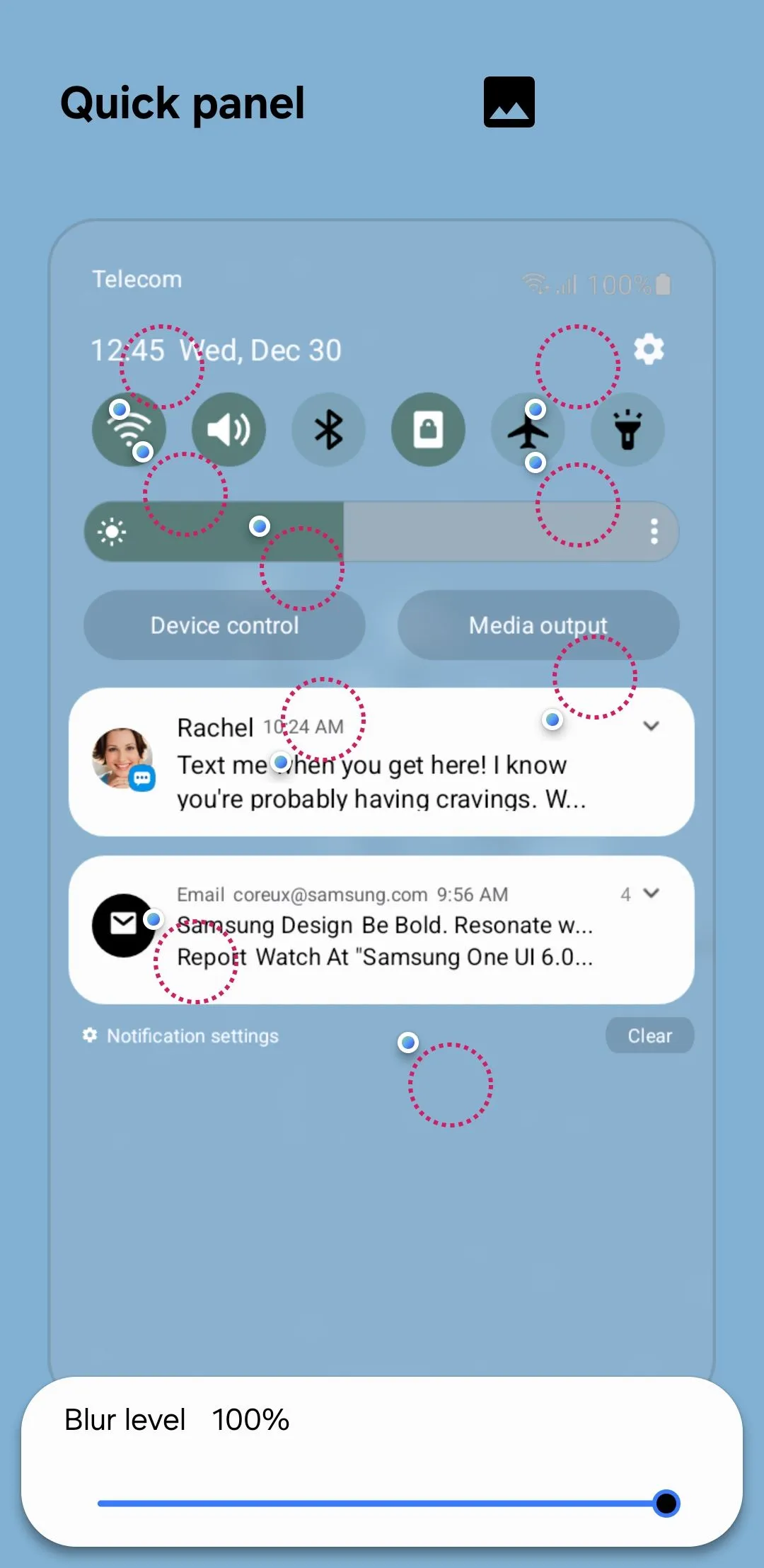 Module Theme Park trong Samsung Good Lock, hiển thị tùy chọn cá nhân hóa bảng cài đặt nhanh (Quick Settings panel)