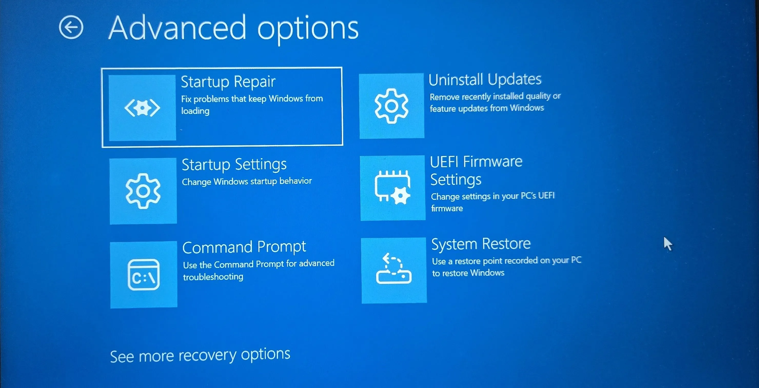 Môi trường khôi phục Windows với các tùy chọn nâng cao