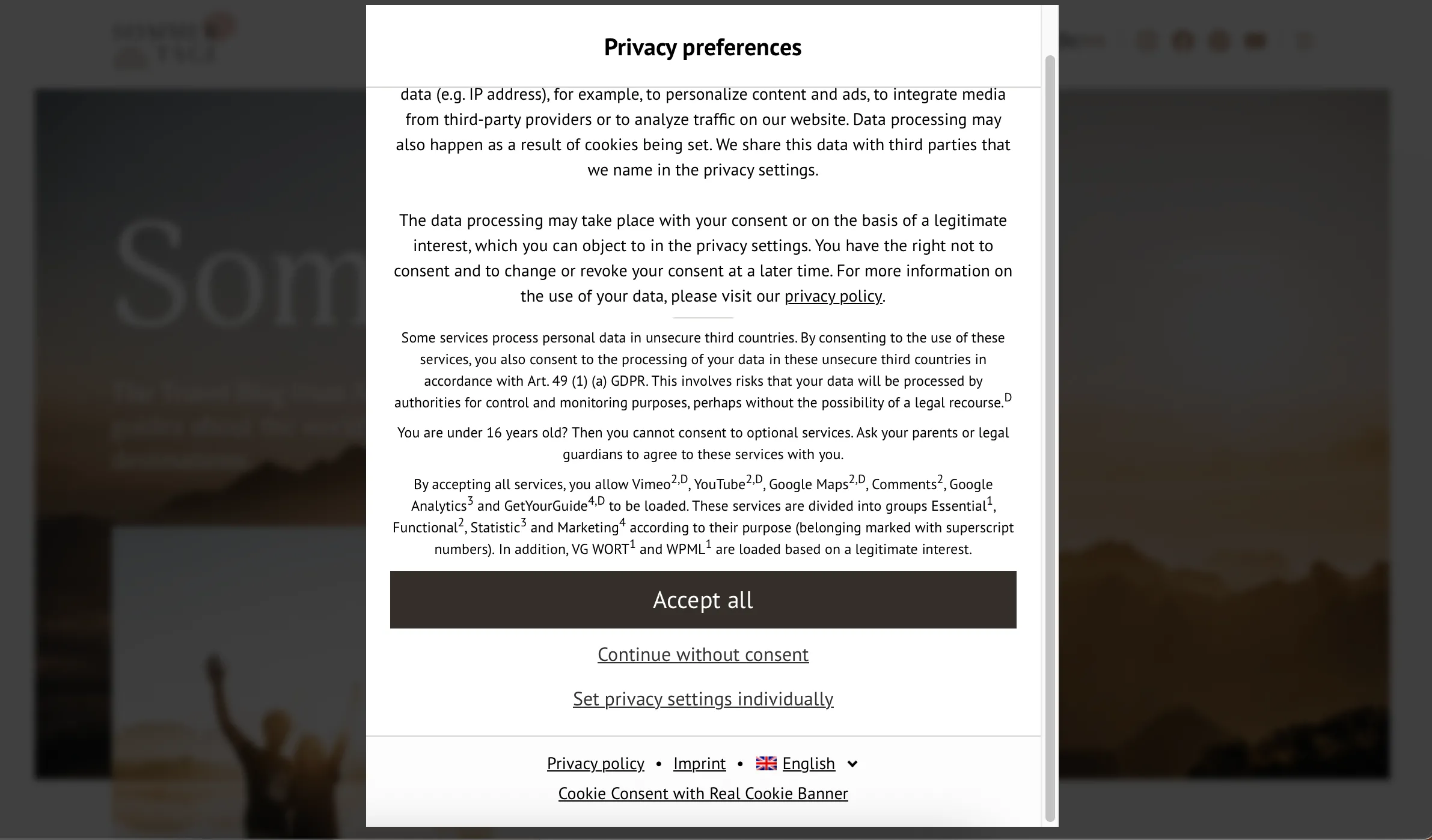 Một biểu ngữ yêu cầu chấp nhận cookie trên một trang web, minh họa vấn đề Safari thường yêu cầu xác nhận cookie lặp lại.