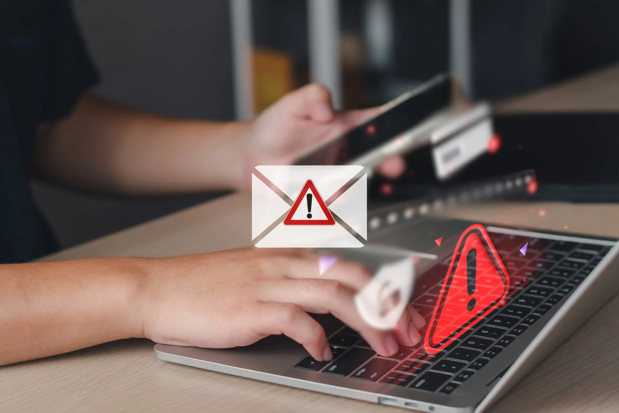 Một người dùng laptop đang chặn email lừa đảo, biểu thị nguy cơ lừa đảo tràn lan trên dark web.