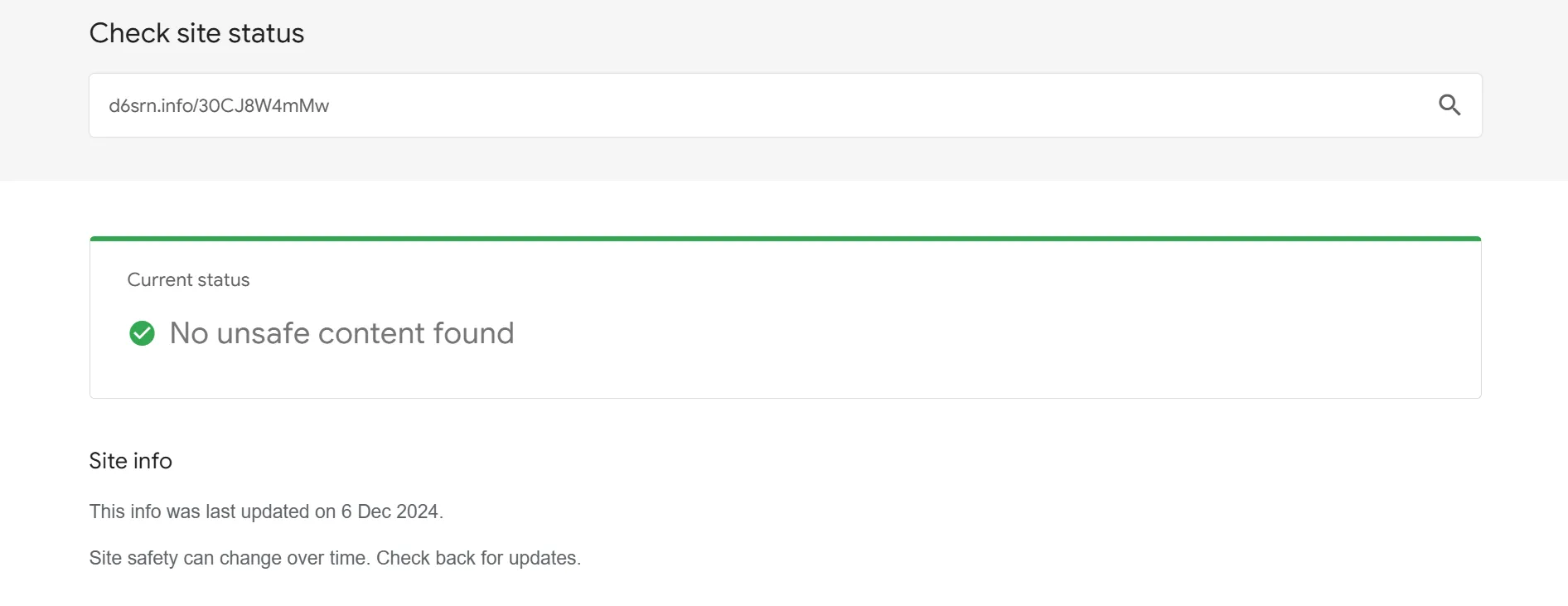 Một trang web được kiểm tra trên Google Safe Browsing cho thấy không tìm thấy nội dung không an toàn