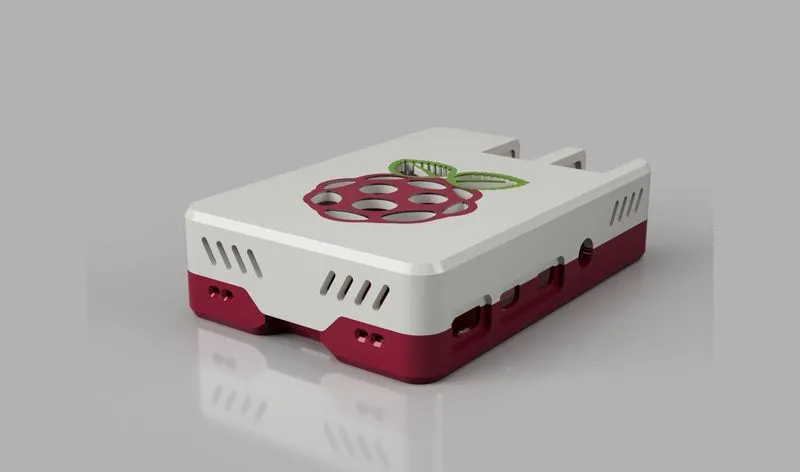Một vỏ case Raspberry Pi không cần ốc vít, được thiết kế và in 3D, minh họa khả năng thiết kế mô hình 3D trên Raspberry Pi 5