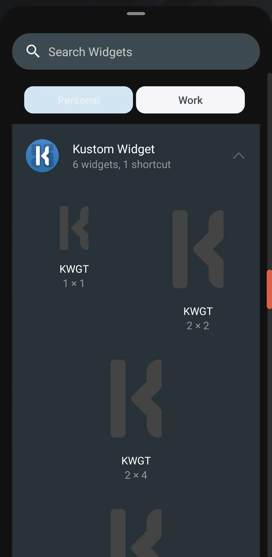 Một widget tùy chỉnh độc đáo được tạo ra bằng KWGT Kustom Widget Maker trên màn hình chính Android