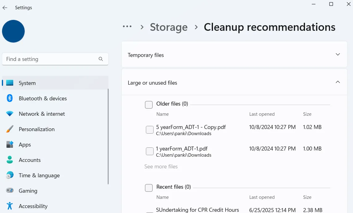 Mục &quot;Tệp lớn hoặc không dùng&quot; trong Cài đặt Windows 11 giúp xác định file cần di chuyển lên đám mây
