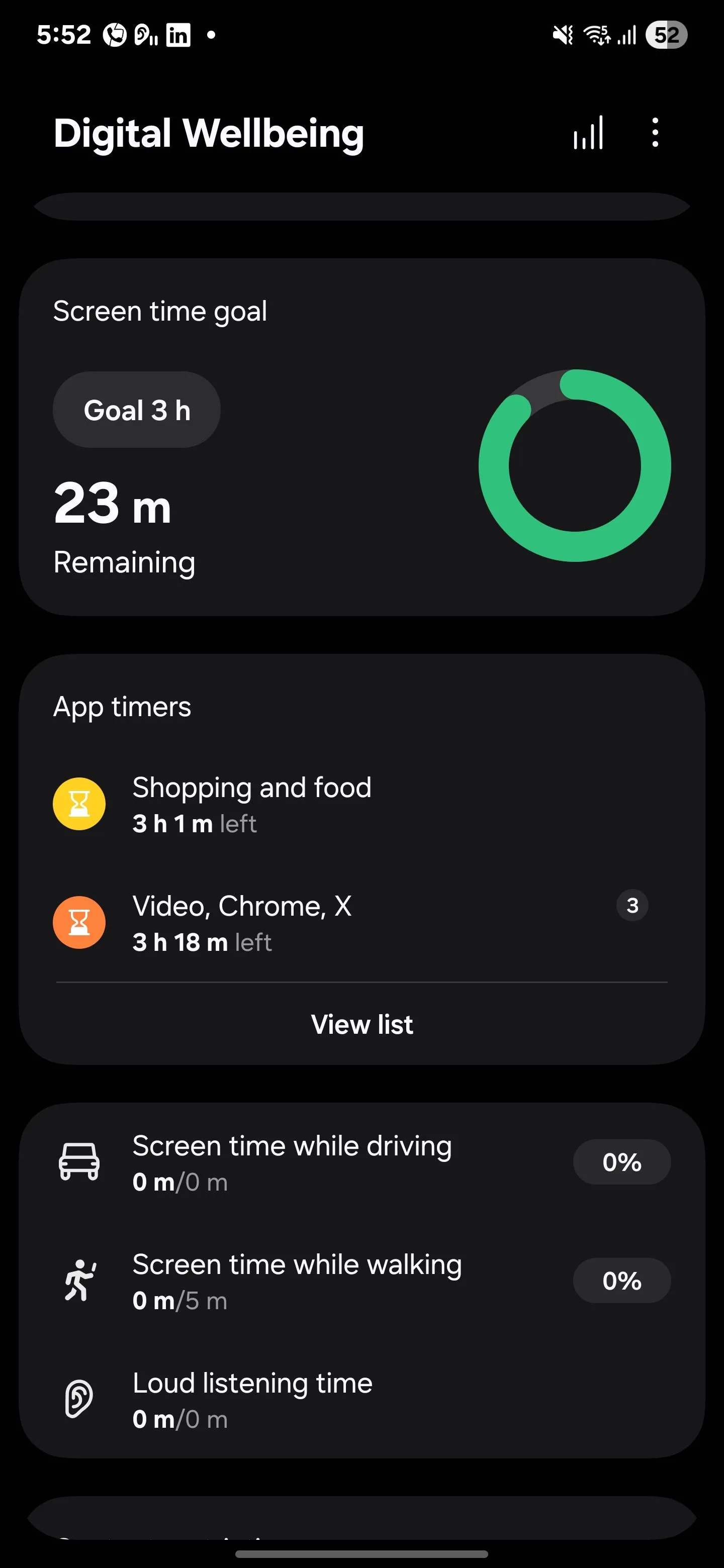 Mục tiêu thời gian sử dụng màn hình hàng ngày được thiết lập trong tính năng Digital Wellbeing trên Samsung.