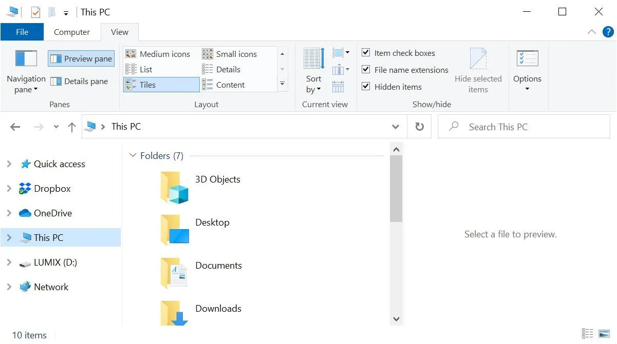 Ngăn xem trước File Explorer Windows 10 đang mở bên phải