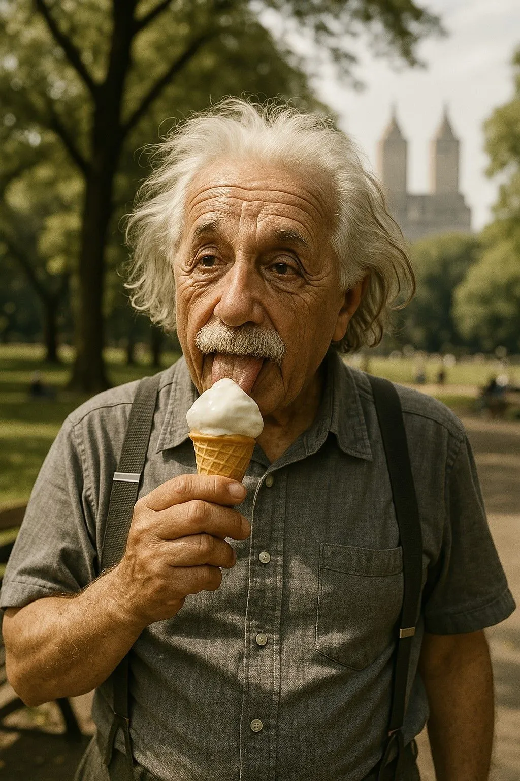 Người đàn ông giống Einstein ăn kem tại Central Park, chi tiết ấn tượng với GPT-4o