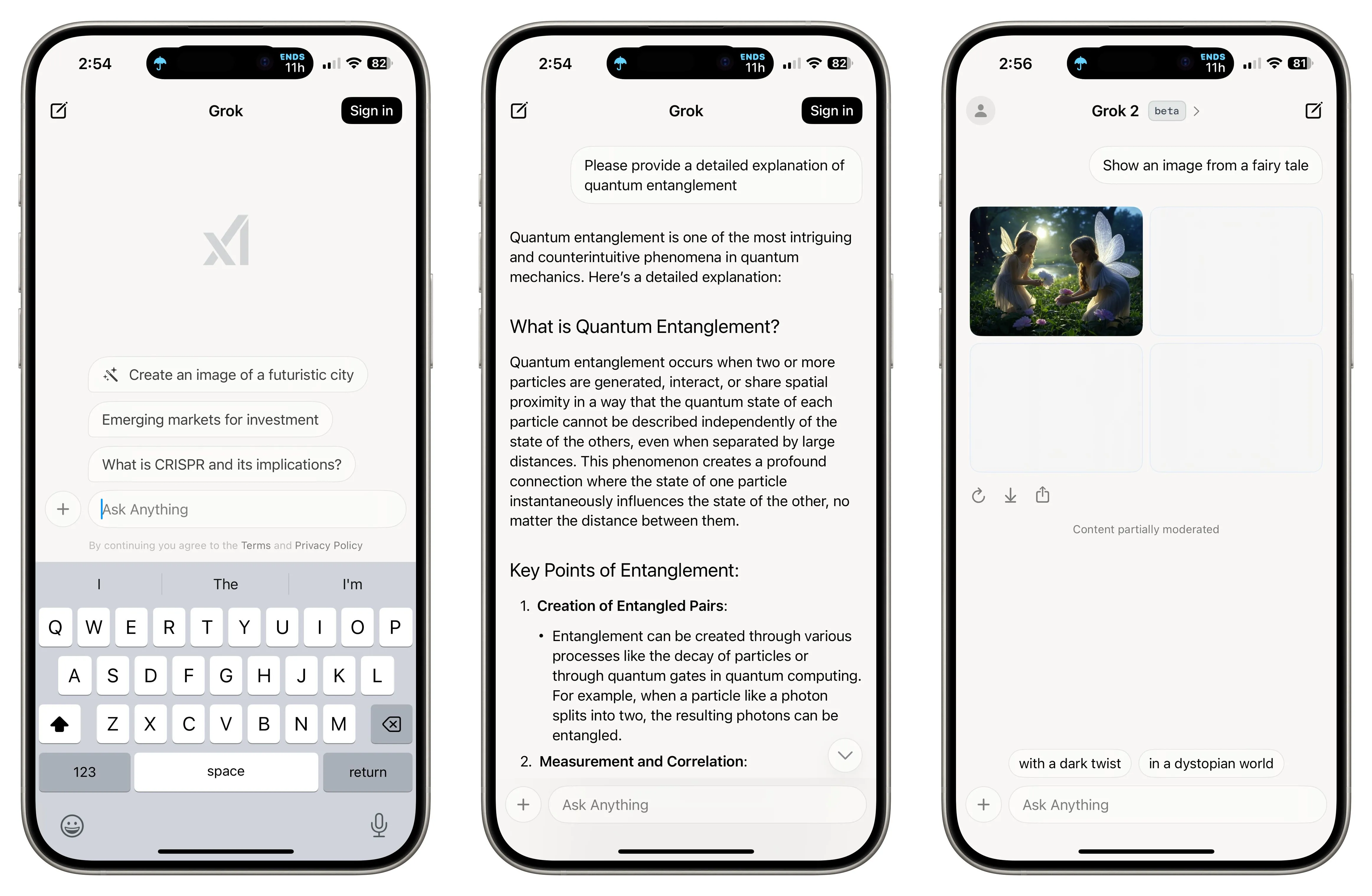 Người dùng đang trải nghiệm ứng dụng Grok AI trên iPhone với giao diện đơn giản