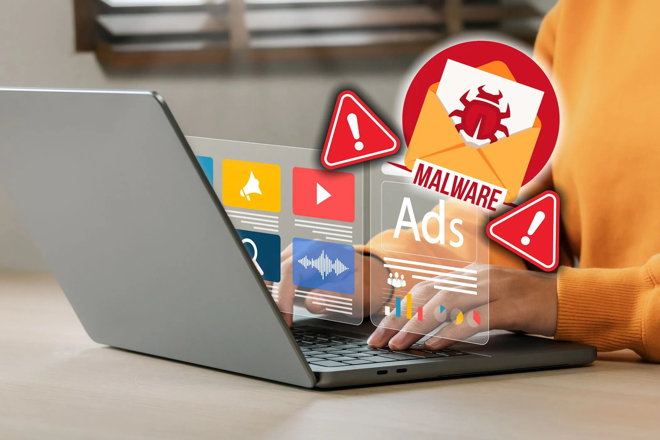 người dùng laptop bị nhiễm malware