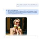 Người dùng tương tác với Gemini để tạo ảnh một phụ nữ đang ăn kem, minh họa tính năng tạo hình ảnh AI.