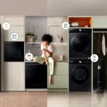 Người phụ nữ trong căn bếp thông minh với các thiết bị IoT hiện đại, tiềm ẩn nguy cơ bảo mật nếu không được cập nhật phần mềm.