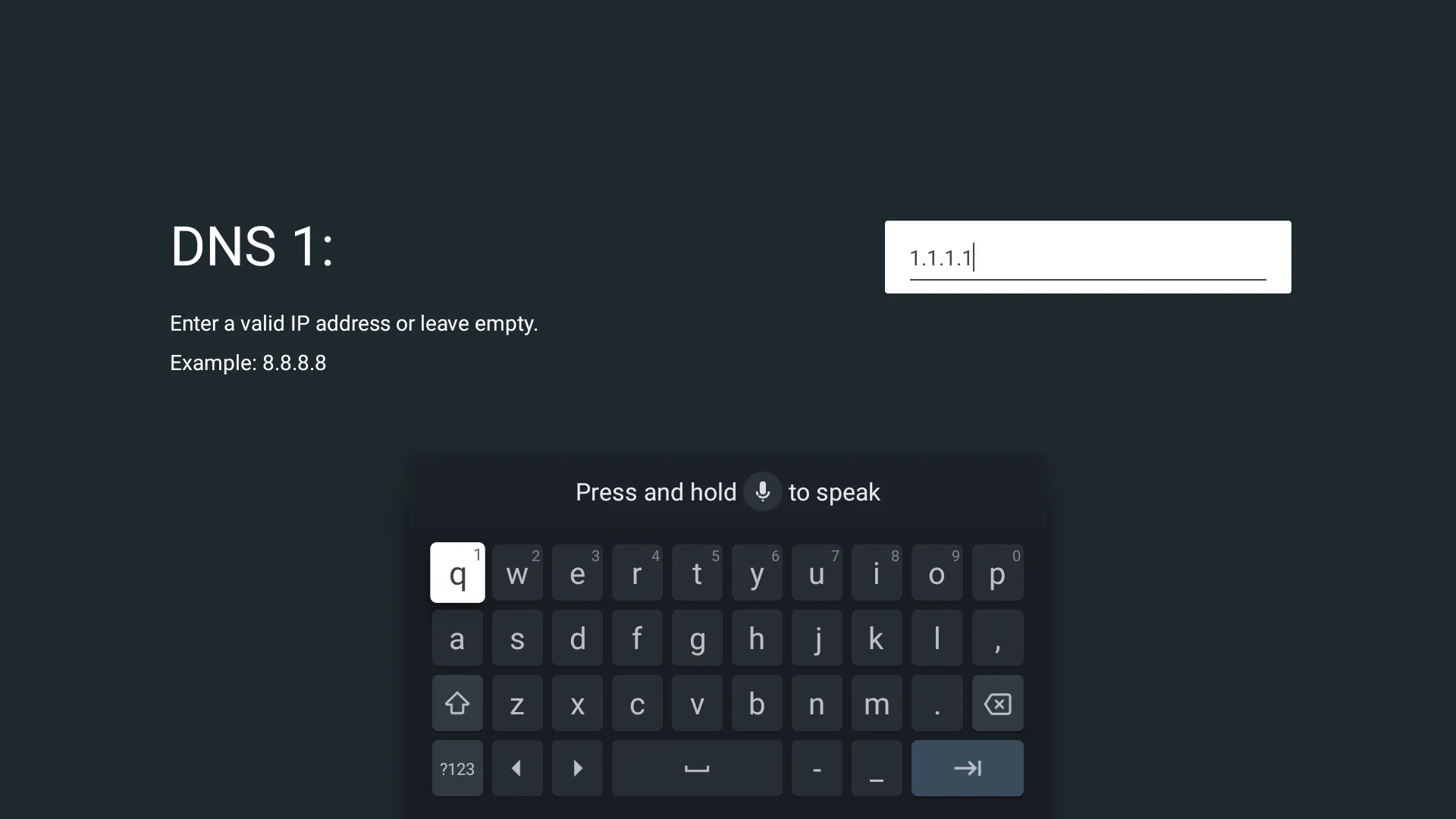 Nhập địa chỉ DNS chính 1.1.1.1 của Cloudflare vào cài đặt Smart TV