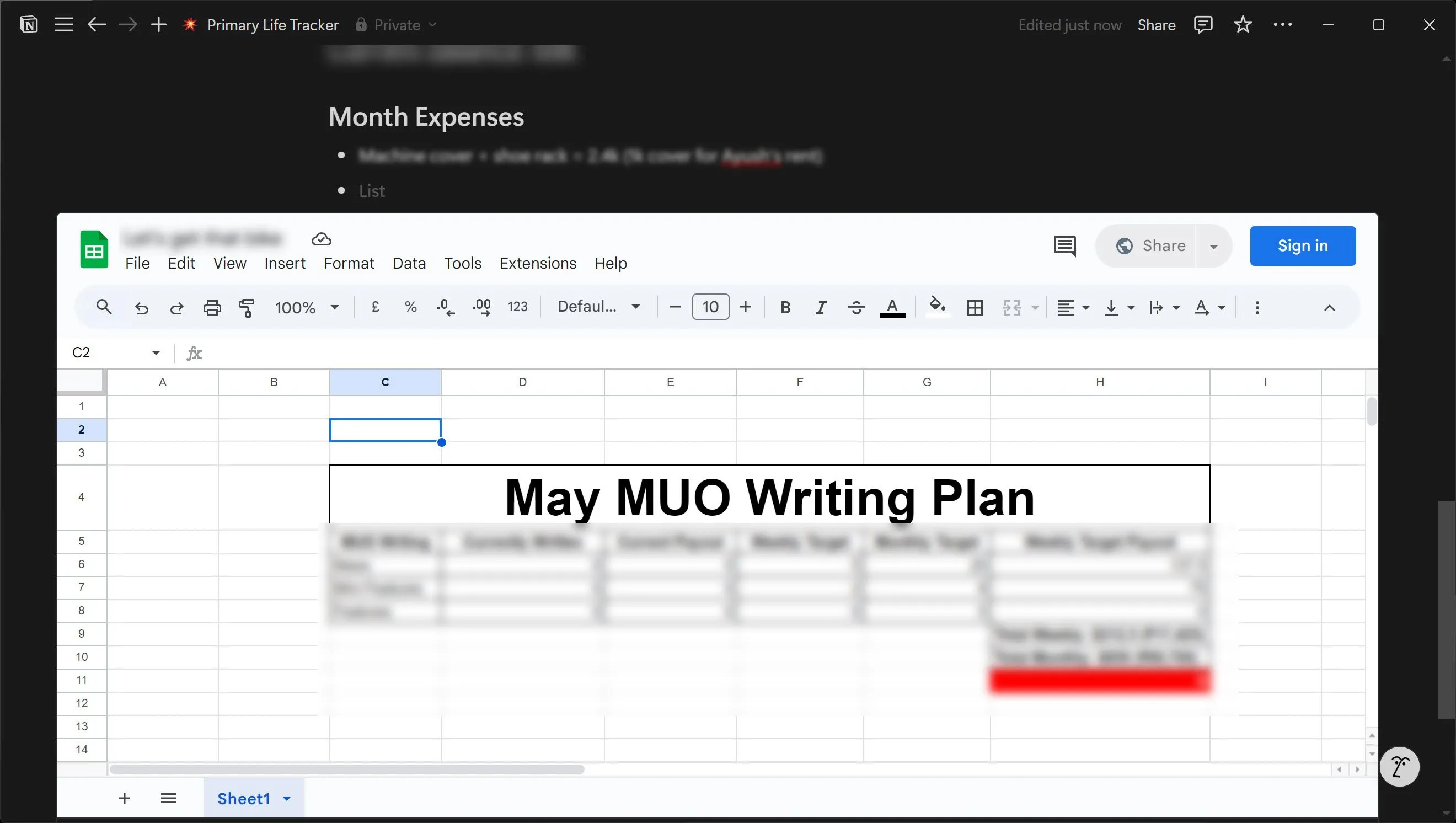 Nhúng bảng tính Google Sheets vào trang Notion