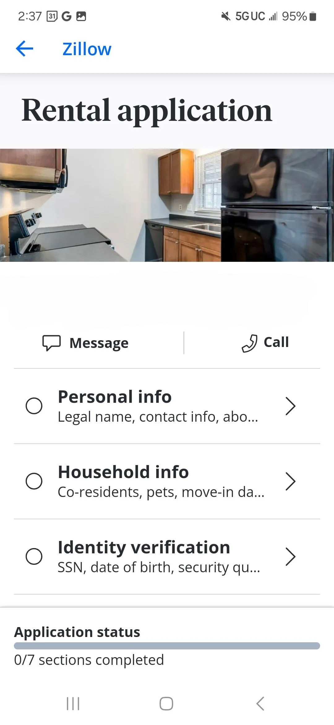 Nộp hồ sơ thuê căn hộ qua Zillow bằng cách cung cấp thông tin cá nhân và gia đình