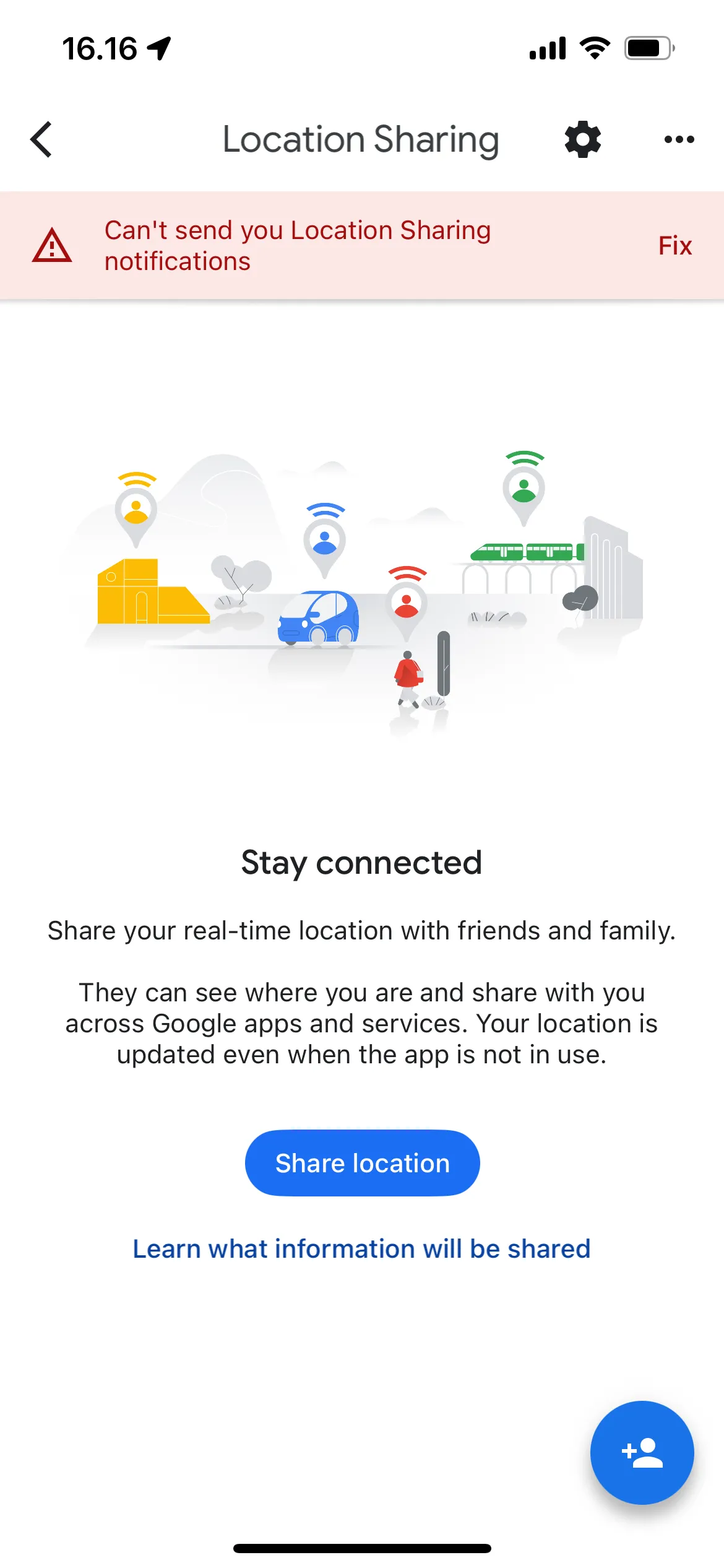 Nút Chia sẻ vị trí trong ứng dụng Google Maps