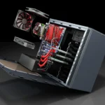 open PC case with internal parts