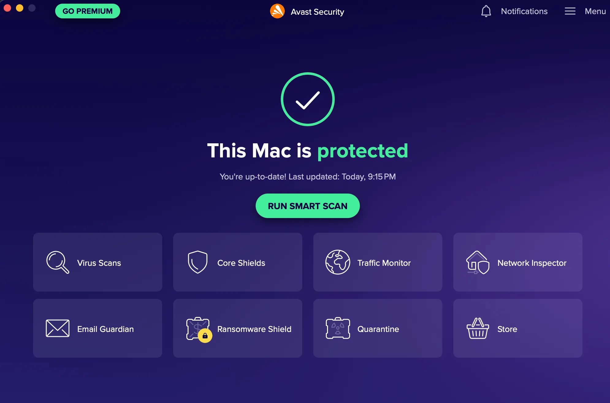 Phần mềm diệt virus Avast đang hoạt động trên hệ điều hành macOS