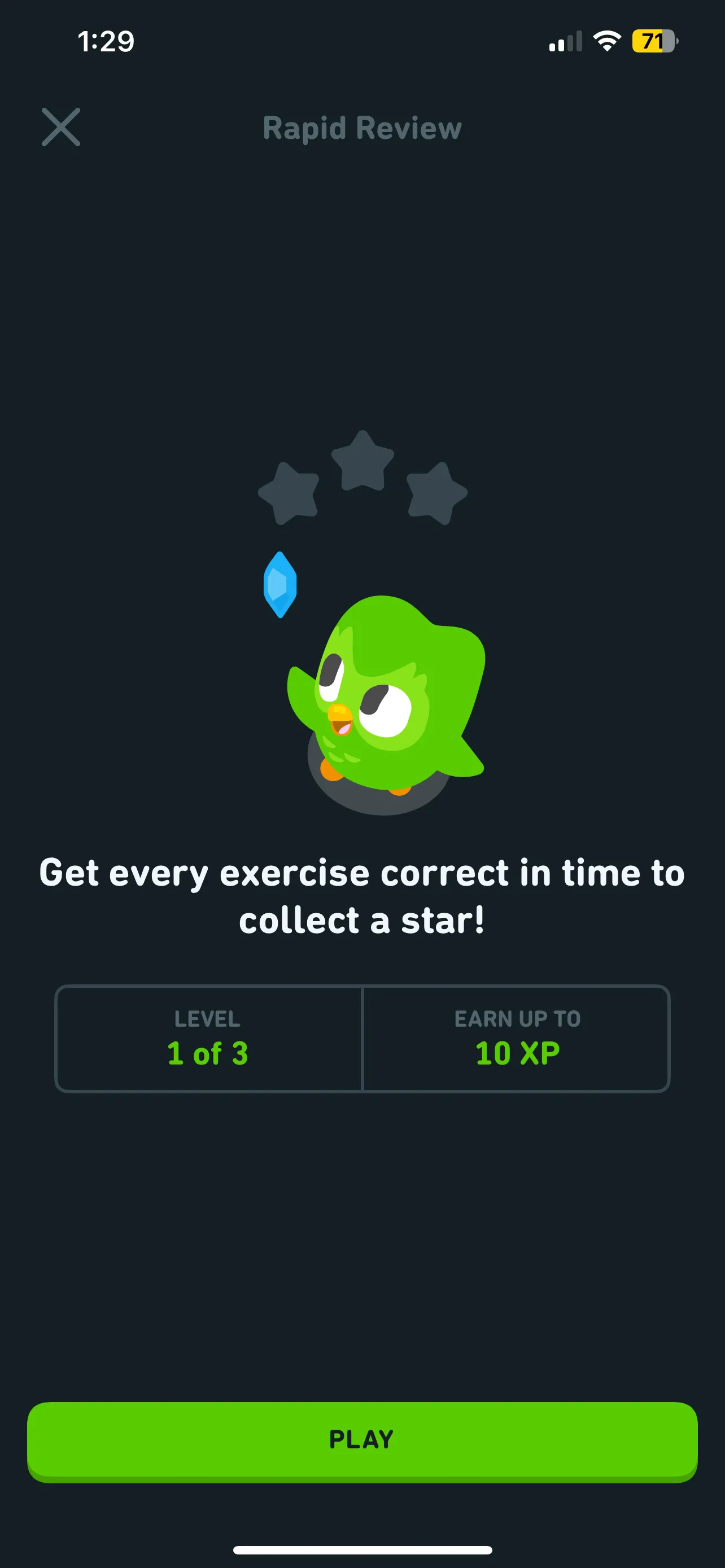 Phiên ôn tập nhanh (Rapid Review) thứ nhất trong Duolingo