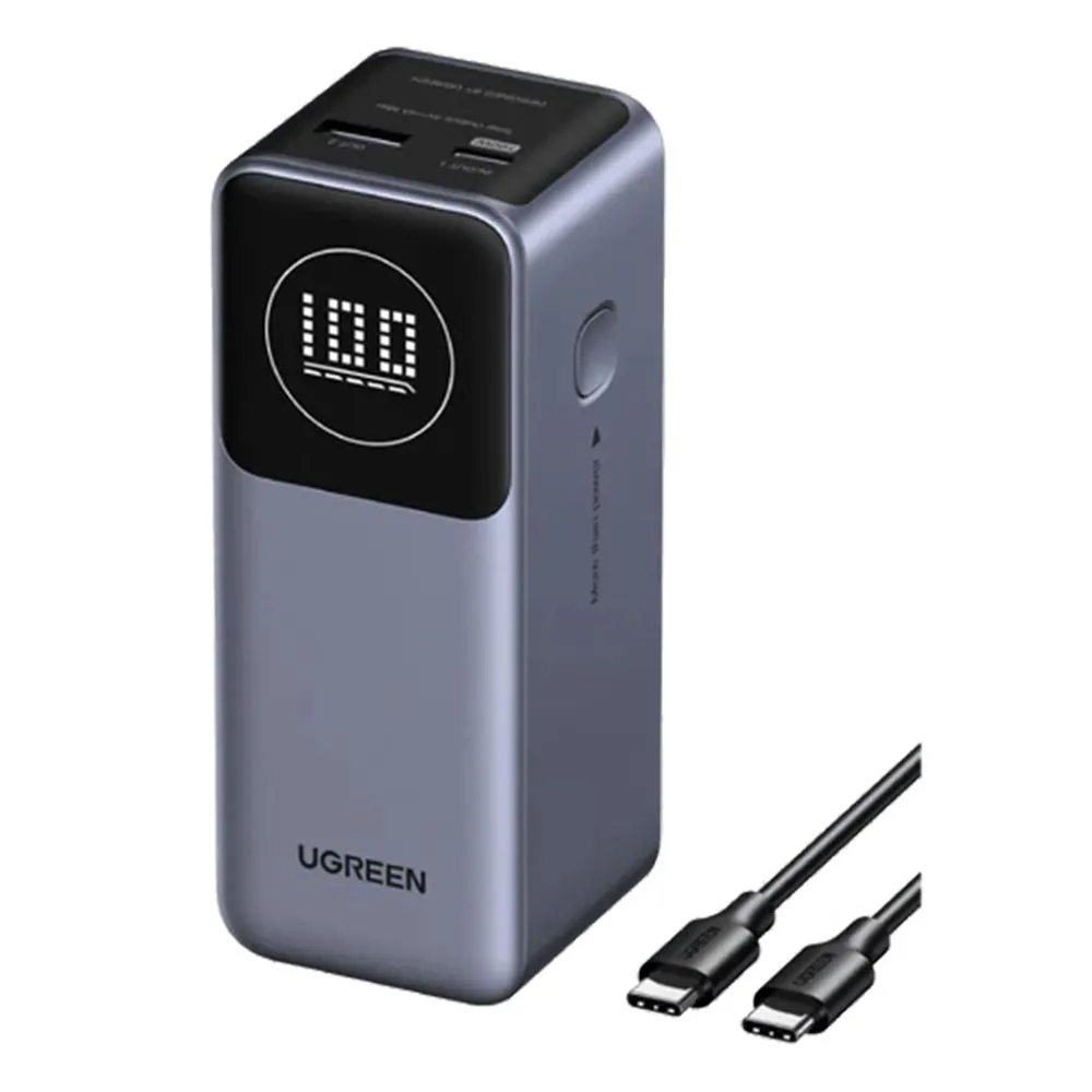 Pin sạc dự phòng Ugreen Nexode 12000mAh màu xám với hai cổng sạc USB-C và USB-A