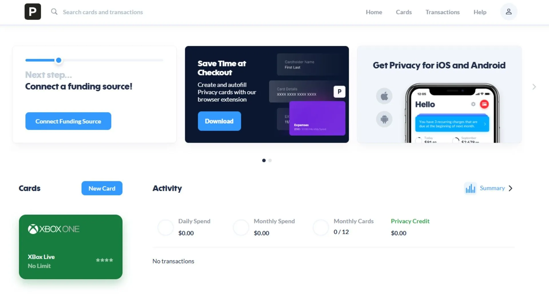 Quá trình thiết lập một thẻ dùng một lần trên nền tảng Privacy.com, thể hiện các bước bảo mật tài khoản.