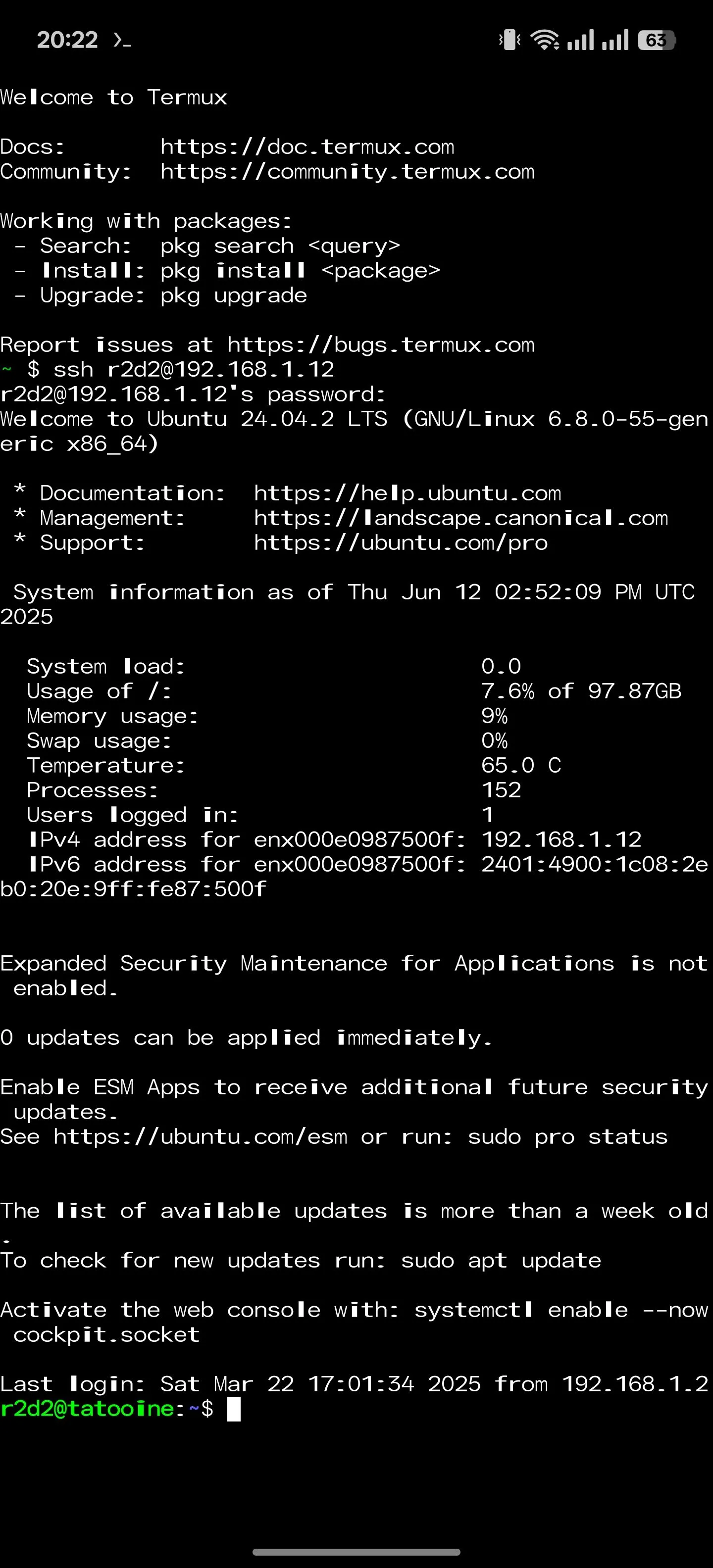Quản lý máy chủ tại nhà bằng Termux trên điện thoại Android.