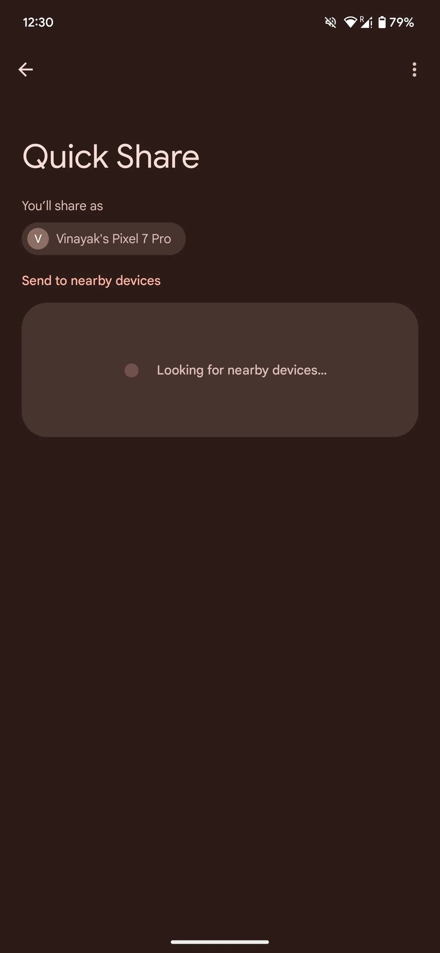 Quick Share tự động tìm kiếm các thiết bị Android lân cận để chia sẻ file nhanh chóng