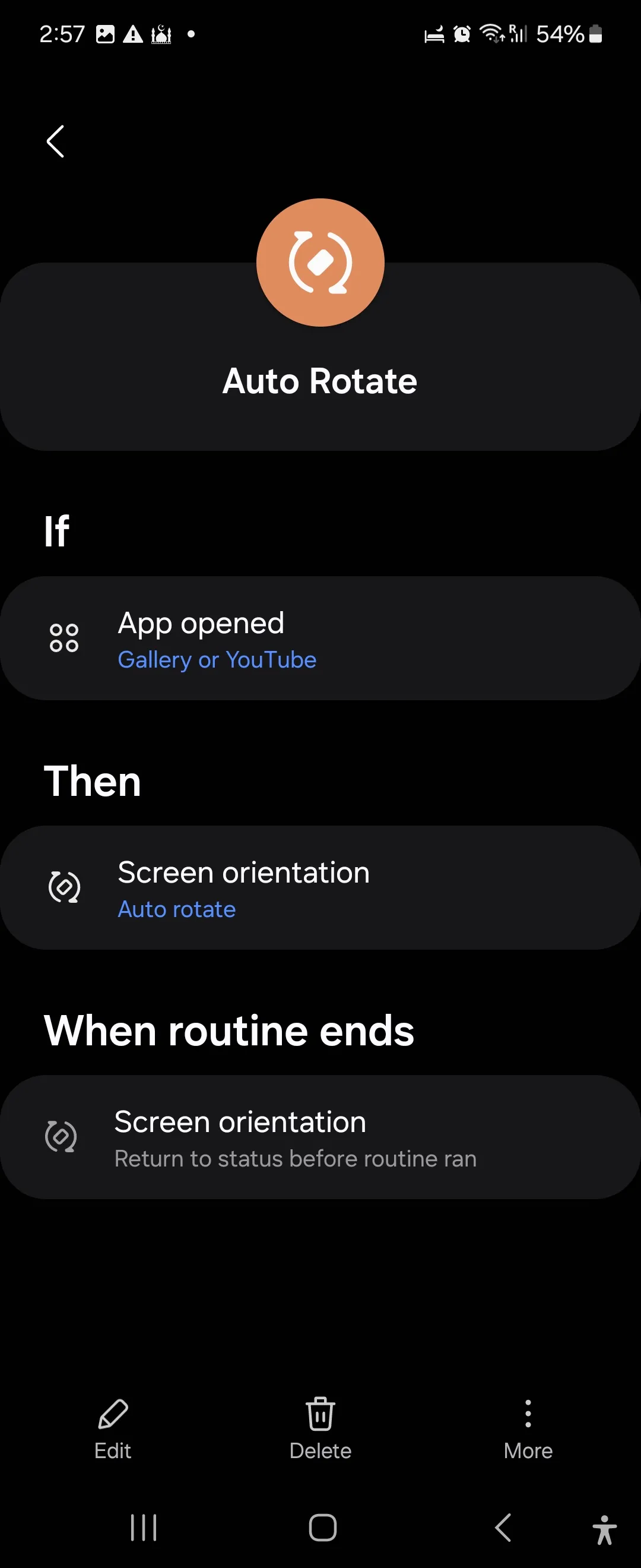 Screen rotate soutine in Samsung Modes and Routines