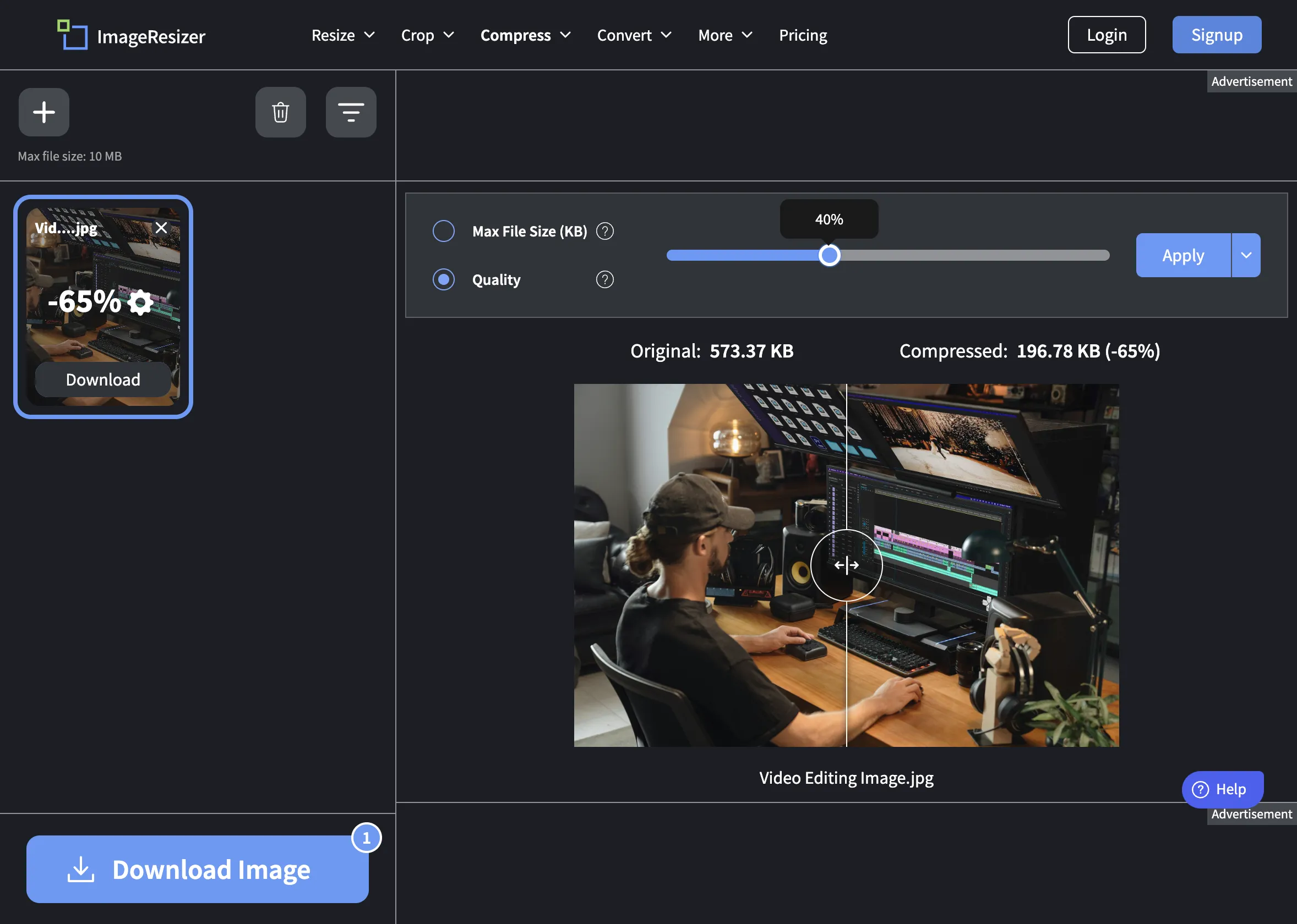 So sánh ảnh gốc và ảnh đã nén trên ImageResizer