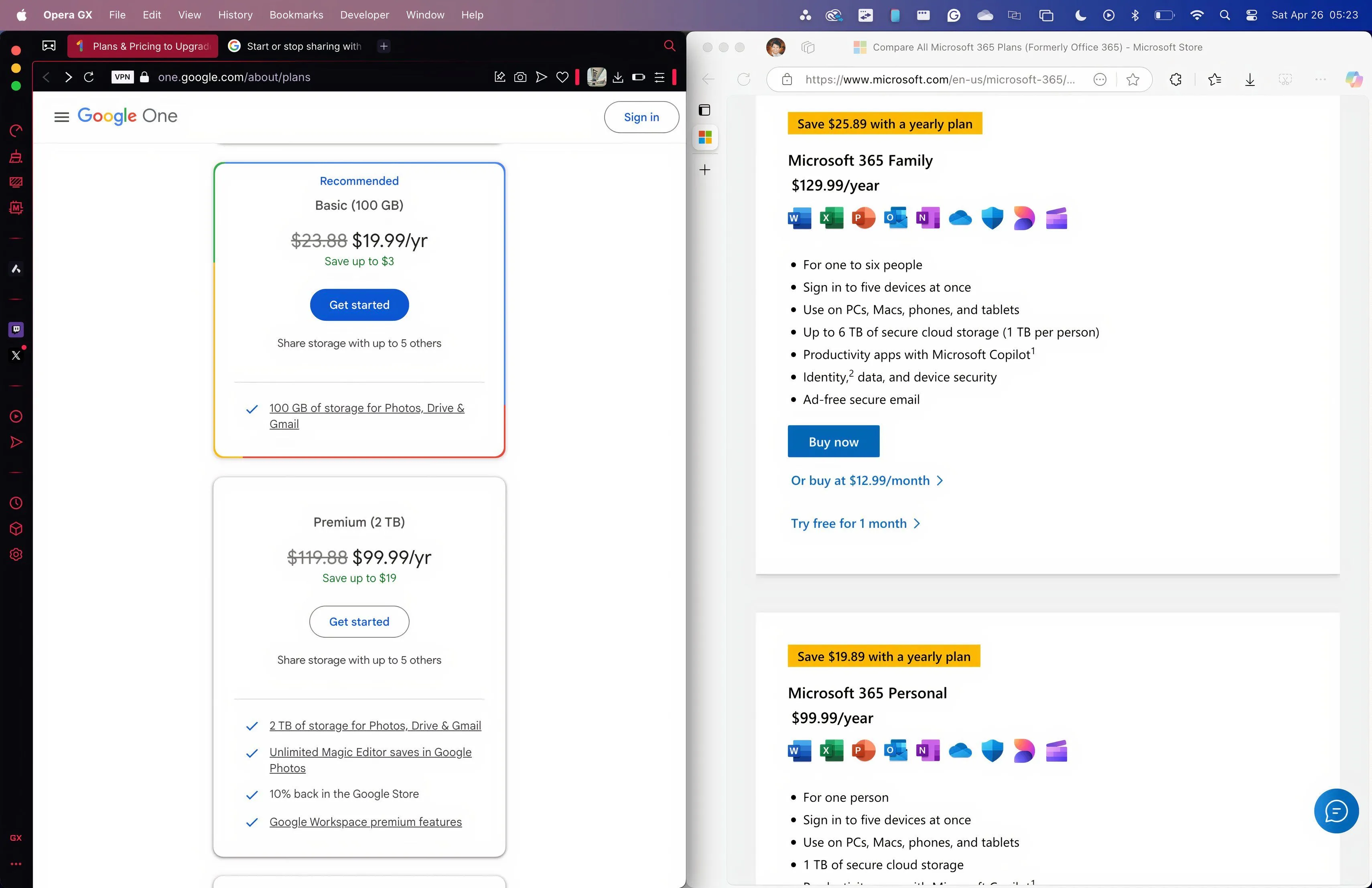 So sánh các gói đăng ký Google One và Microsoft 365 về giá và dung lượng