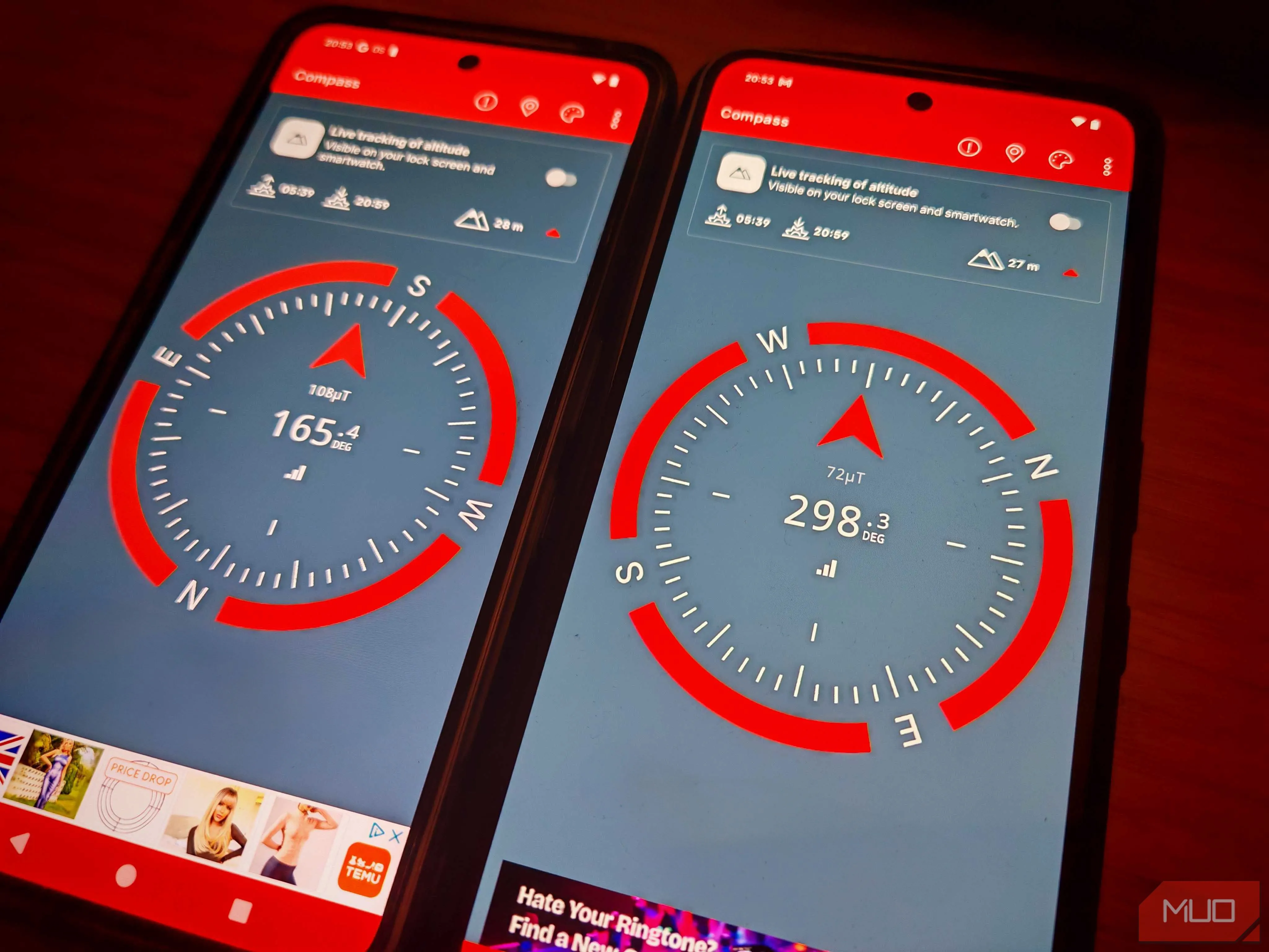 So sánh kết quả đọc la bàn từ hai điện thoại Nothing Phone